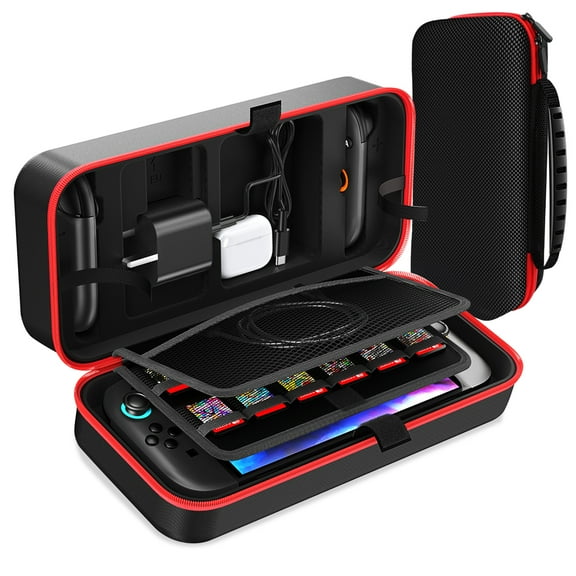 HEYMKGO Carrying Storage Case for Switch 2 2025, Large Capacity Travel Pouch, 24 Game Cartridges Slots, EVA Hard Shell & Nylon, Screen Protective, Portable Carrying Case for Console, Adapter
