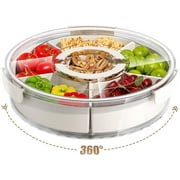 HEYMKGO Divided Serving Tray with Lid and Handle, Snackle Platters Portable Rounded Bottom Rotates Snack Box Charcuterie Container for Fruits Candy Organizer