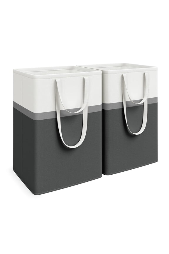 Laundry Basket 75L, 2Pack Laundry Hamper with Short and Long Handles, Collapsible Laundry Baskets , Easy to Transport and Clean, for Bathroom Clothes Storage Hampers - Black Grey