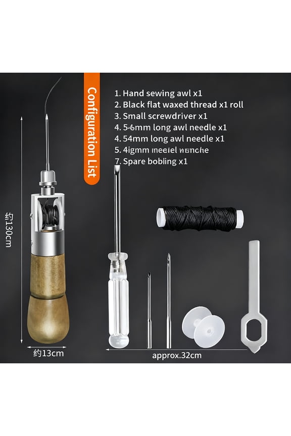 Leather Stitching Awl Tool Kit - Wooden Handle Sewing Awl for Repairing Leather, Fabric, Canvas Shoes, Bags & Belts - Complete Craft Stitch Tool Set with Needles