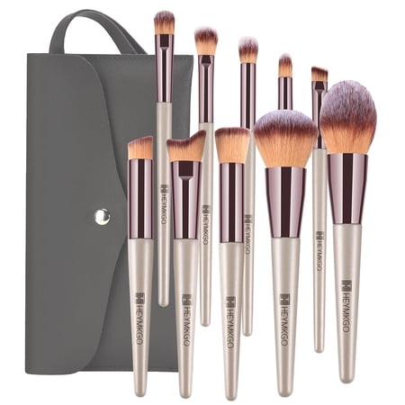 Makeup Brushes, Conical Handle Professional Premium Synthetic Makeup Brush Set Kit With Case Bag for Blending Foundation Powder Blush Eyeshadow 10 Count Champagne Gold Xmas Gift