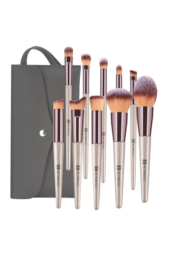 Makeup Brushes, Conical Handle Professional Premium Synthetic Makeup Brush Set Kit With Case Bag for Blending Foundation Powder Blush Eyeshadow 10 Count Champagne Gold Xmas Gift