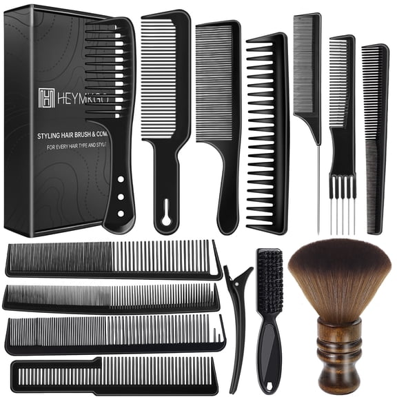 Mens Hair Brush Kit - 14Pcs Black Hairdressing Tools Set for Men, Includes Comb & Styling Brushes - Perfect Gift for Birthday, Christmas & Fathers Day