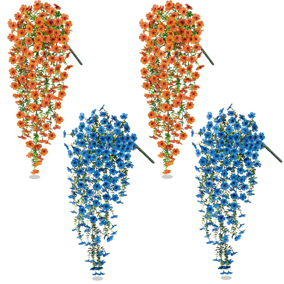 HEYMKGO Outdoor 4Pcs Faux Plants, Flowered Large Morning Glory, Uv-Resistant Artificial Morning Glory,Perfect for Outdoor Decoration in All Seasons Such as Porches and Gardens,Red Blue