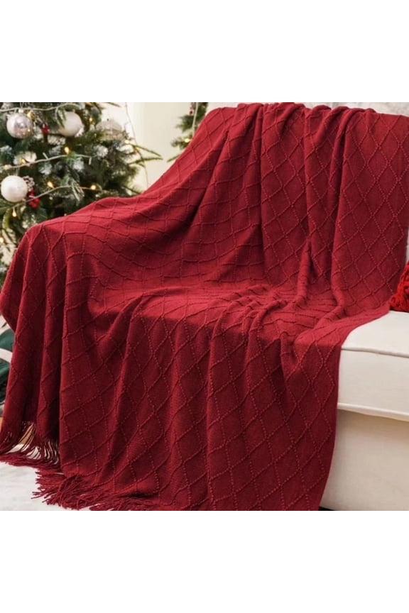 Red Boho Throw Blanket - 50x71.65 Inch Oversized Knit Blanket for Couch, Bed & Living Room, Soft Decorative All-Season Checkered Blanket for Sofa, Napping & Home Decor