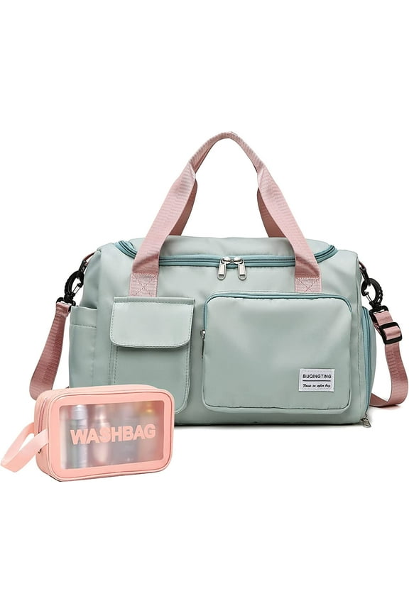 Small Gym Bag for Women, Waterproof Duffle Bag Carry On Weekender Bag with Shoe Compartment & Wet Pocket, Tote Bag for Travel, Workout, Sport