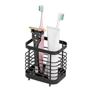HEYMKGO Toothbrush Holder - Stainless Steel Single Groove Bathroom Organizer with Tray,Compact Stand for Electric Toothbrushes, Toothpaste Holder for Bathroom Countertop (Black Small Size)