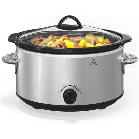 HEYNEMO 4 Quart Slow Cooker, Small Slow Cooker with 3 Cooking Settings, Dishwasher-safe Ceramic Pot, Glass Lid, Stainless Steels
