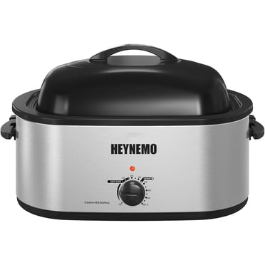 HEYNEMO 24 Qt Electric Roaster Oven - 1450W, Self-Basting Lid, For Turkey Up To 28 Lbs (Red)