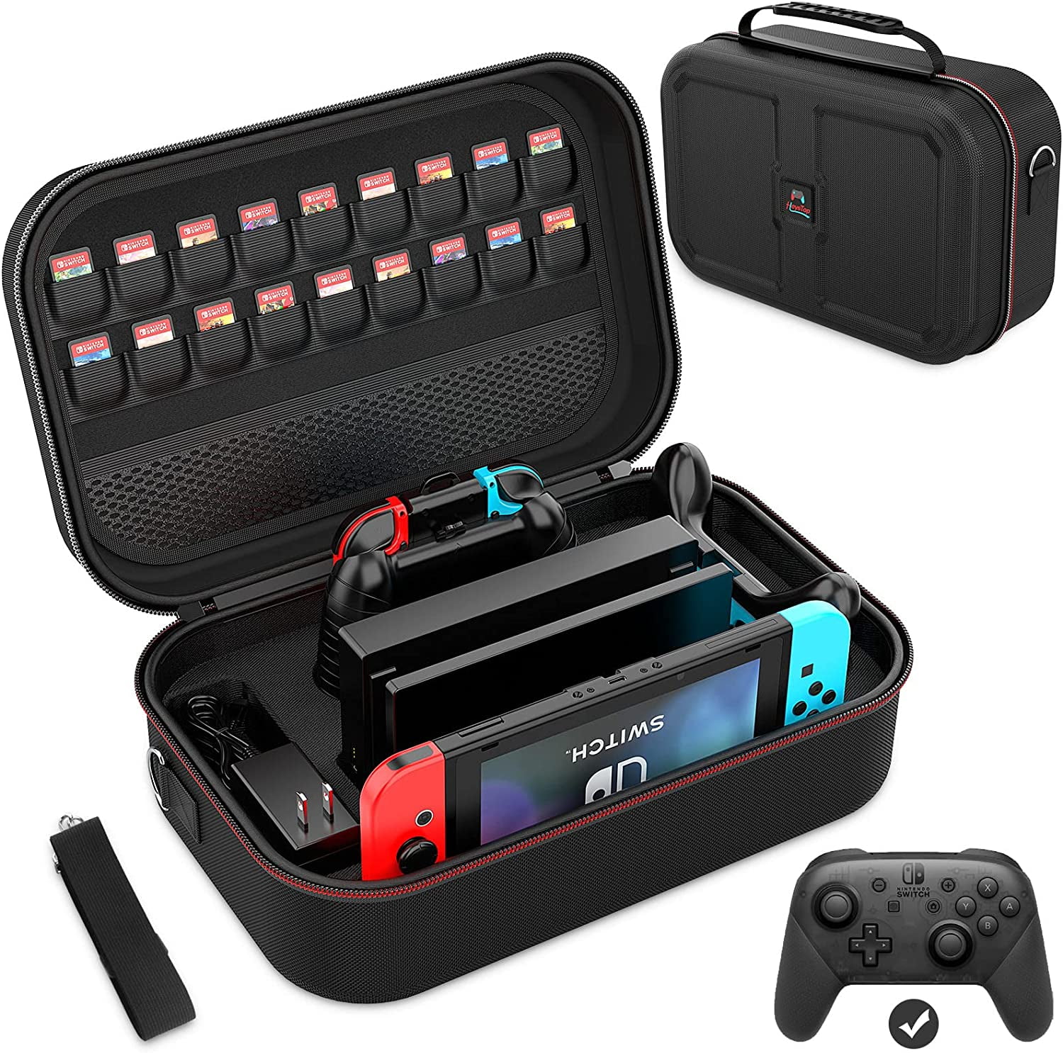  daydayup Switch Carrying Case Compatible with Nintendo Switch/Switch  OLED, with 20 Games Cartridges Protective Hard Shell Travel Carrying Case  Pouch for Console & Accessories, Black : Everything Else