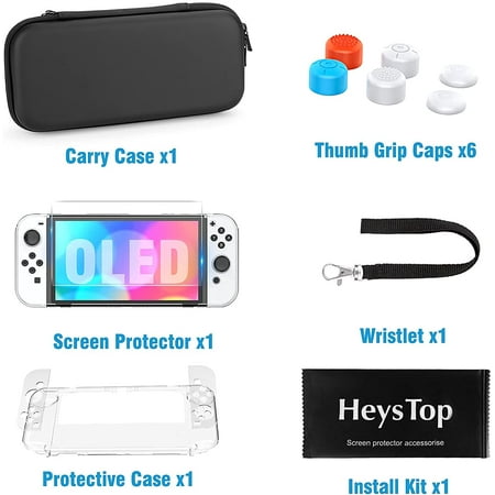 HEYSTOP Case Compatible with Nintendo Switch OLED Model, 9 in 1 Accessories Kit for 2021 Nintendo Switch OLED Model with Dockable Protective Case Cover, HD Switch Screen Protector and Thumb Grip Caps