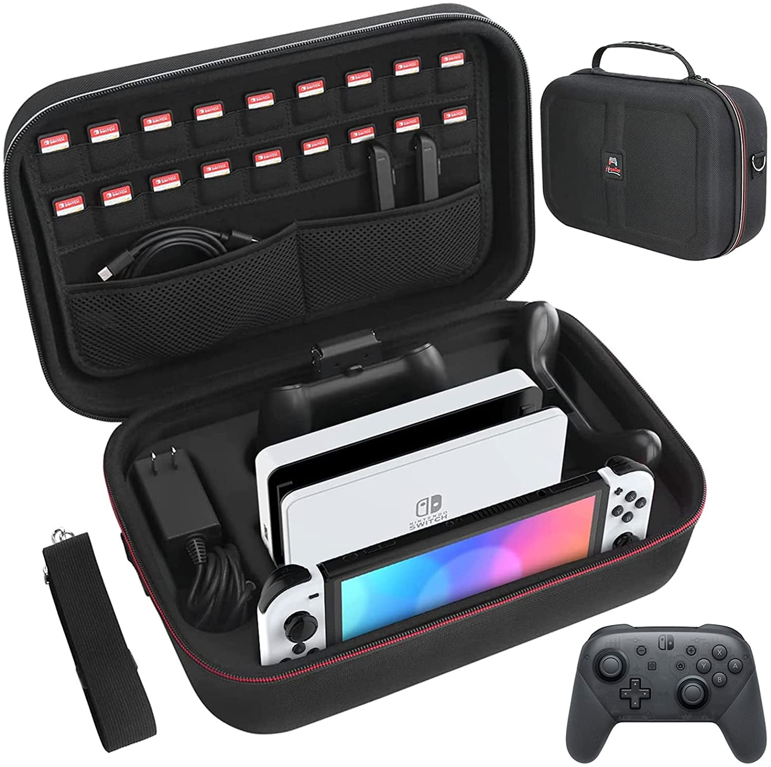 Switch Case for Nintendo Switch and Switch OLED Model, Portable Full  Protection Carrying Travel Bag with 18 Game Cards Storage for Switch  Console Pro