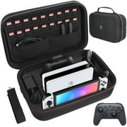 HEYSTOP Protective Case for Nintendo Switch & OLED, Anti-crush Hard Shell with 18 Game Slots, Portable, Black