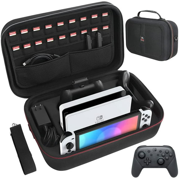 HEYSTOP Protective Case for Nintendo Switch & OLED, Anti-crush Hard Shell with 18 Game Slots, Portable, Black