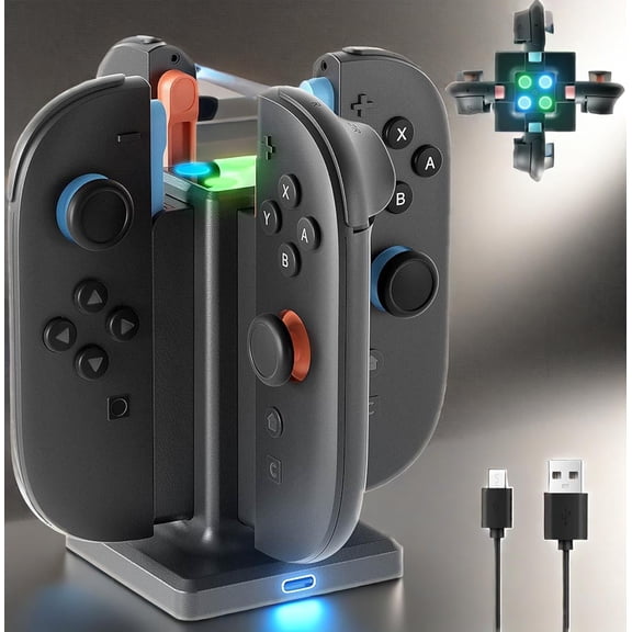 HEYSTOP Charging Dock Compatible with Nintendo Switch 2 Joy-Con, 4-Port Joycon Magnetic Charger Docking Station USB-C Charging LED Indicator for Switch 2 Controller Accessory