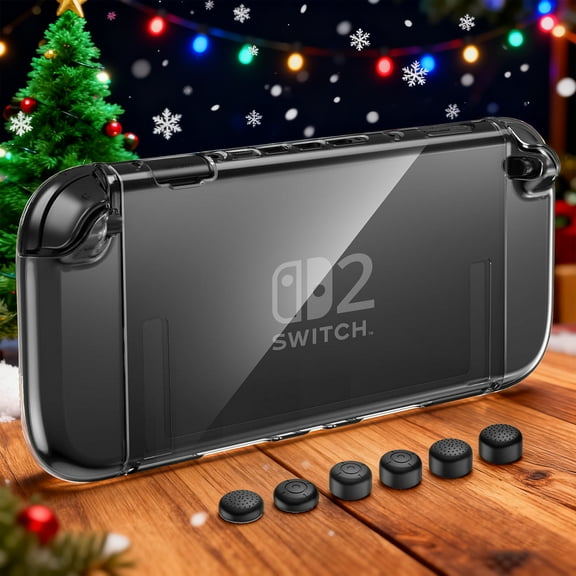 HEYSTOP Clear Case for Switch 2 with HD Screen Protector | Dual-Mode Grip & 6 Thumb Grips | Dockable, Shock-Absorbent Protection