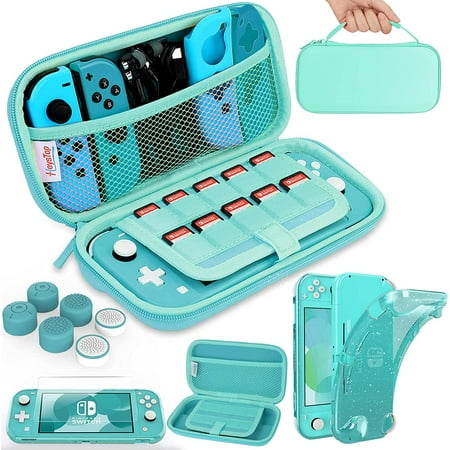 HEYSTOP Compatible with Switch Lite Carrying Case, Switch Lite Case with Soft TPU Protective Case Games Card 6 Thumb Grip Caps for Nintendo Switch Lite Accessories Kit(Turquoise)