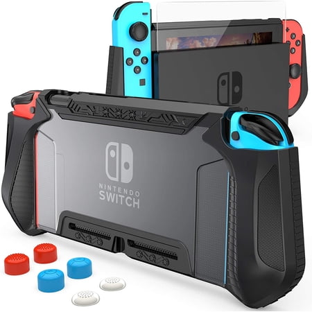 HEYSTOP Dockable Case Compatible with Nintendo Switch Cover Case with Screen Protector,TPU Protective Cover Case for Nintendo Switch with Shock Absorption and Anti-Scratch (Black)