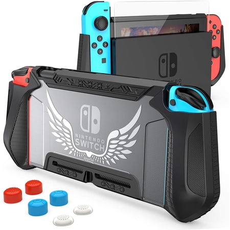 HEYSTOP Dockable Case Compatible with Nintendo Switch Cover Case with Screen Protector,TPU Protective Cover Case for Nintendo Switch with Shock Absorption and Anti-Scratch (Black)