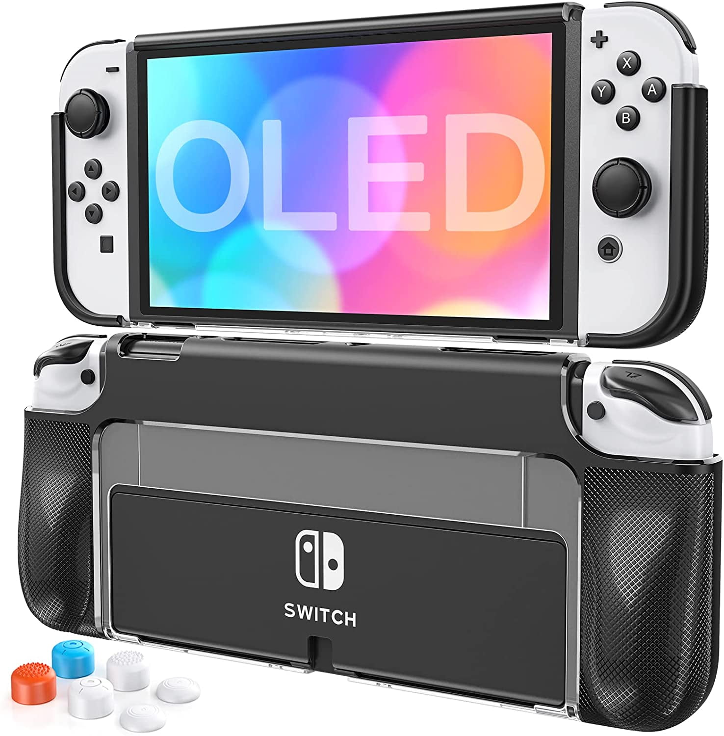  HEYSTOP Case Compatible with Nintendo Switch OLED Model 2021,  Dockable PC Protective Cover with Comfortable TPU Joy-Con Grip Case and 6  Thumb Stick Caps : Everything Else