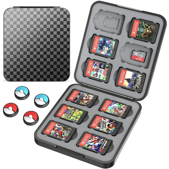 HEYSTOP Game Card Case for Nintendo Switch Holds 12 Game Cartridges &12 Slots Micro SD Card,Slim and Portable Game Storage Protective Holder Box with 4 Joy-Con Thumb Gaps,Black