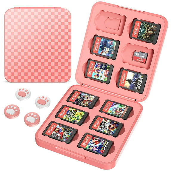 HEYSTOP Game Card Case for Nintendo Switch Holds 12 Game Cartridges &12 Slots Micro SD Card,Slim and Portable Game Storage Protective Holder Box with 4 Joy-Con Thumb Gaps,Pink
