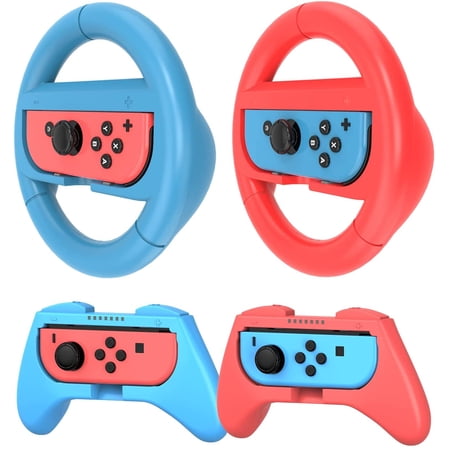 HEYSTOP Grip Kit Compatible with Nintendo Switch & 2021 OLED Model Joy-Con Grip Controller Racing Switch Steering Wheel, Comfort Handle for Kids Family Fun Special for Mario Kart 8 Deluxe (Red&Blue)