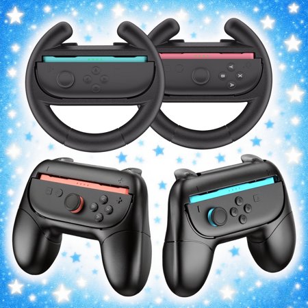 Switch 2 Joy-Con Grip [4-Pack], Steering Wheels for Nintendo Switch 2 Controller Compatible with Mario Kart World/Mario Kart 8 Deluxe