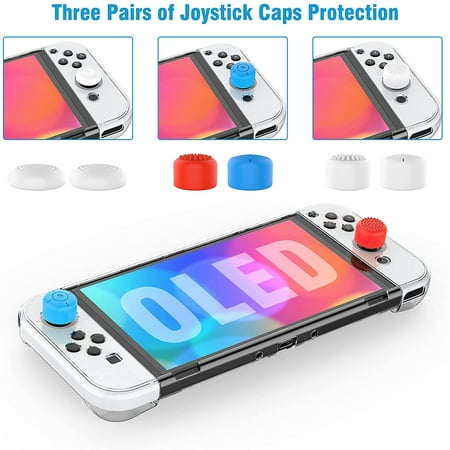 HEYSTOP Nintendo Switch OLED Model Carrying Case, 9 in 1 Accessories Kit for 2021 Nintendo Switch OLED Model with Dockable Protective Case Cover, HD Switch Screen Protector and Thumb Grip Caps (White)