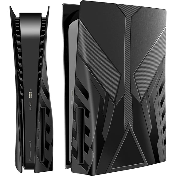 HEYSTOP PS5 Faceplate Cover Case Skin for PS5 Console, PS5 Black Side Plates Shell for Playstation 5 Disc Edition, Replacement Plate for PS5 Accessories