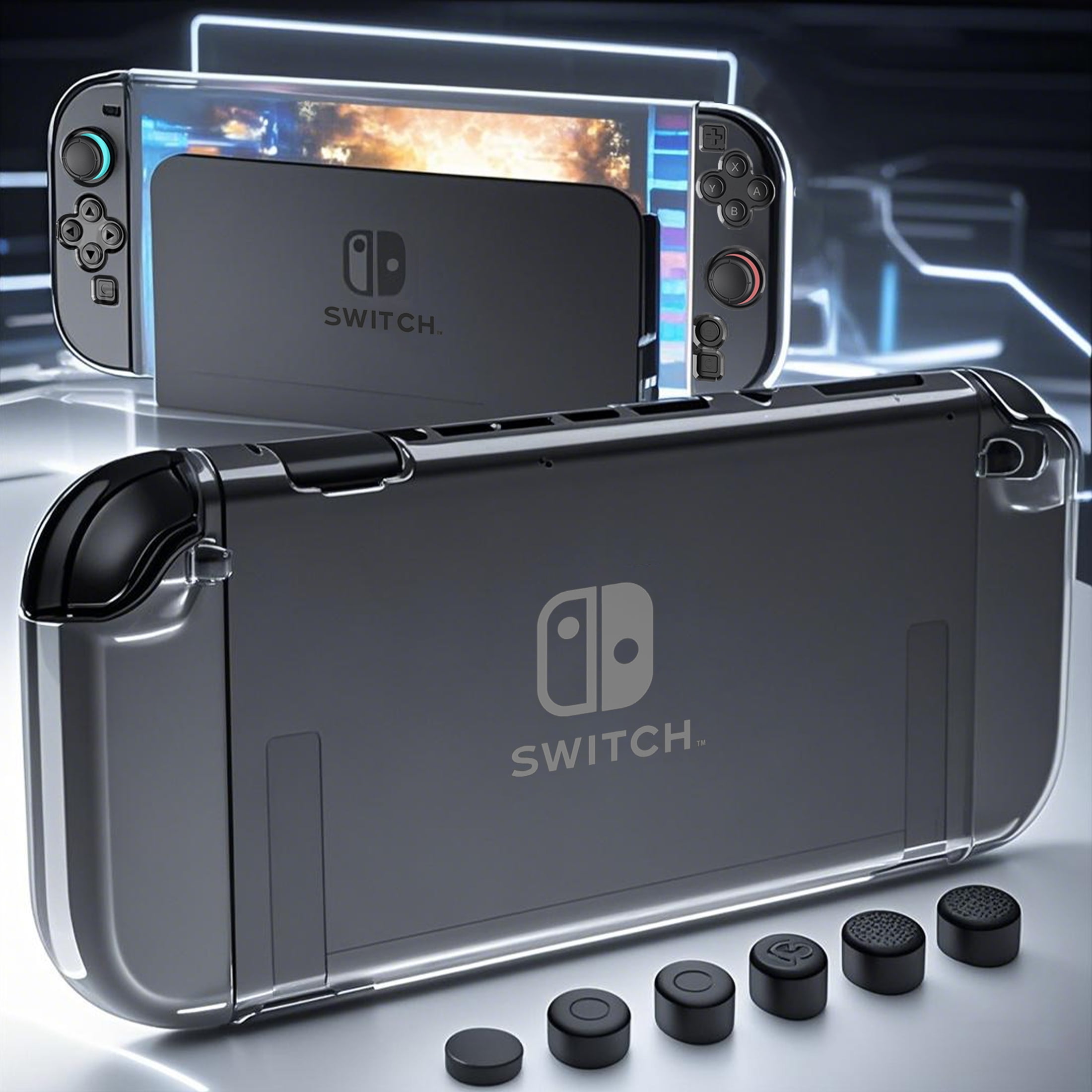 HEYSTOP Protective Cover for Switch 2,Dockable PC Protective Cover with Comfortable TPU Joy-Con Grip Case and 6 Thumb Stick Caps