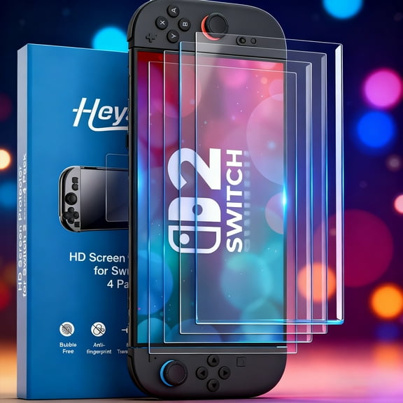 HEYSTOP Screen Protector For Nintendo Switch 2[4 Pack], Tempered Glass, 9H Hardness, Anti-Scratch, HD Clear, Easy Installation Kit