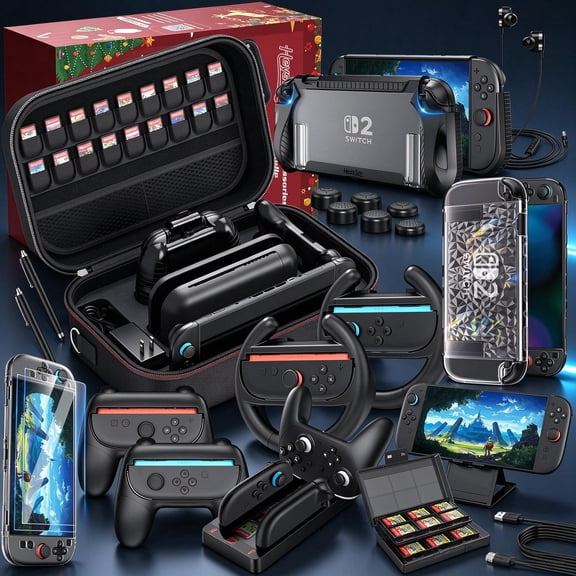 HEYSTOP Switch 2 Accessories Bundle for Nintendo,Switch 2 Accessories Kit 2026 for Nintendo,26 in 1 game kit: carrying case, screen protector, protective cover, grip, headphones, and more