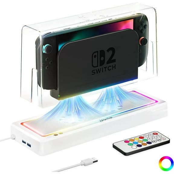 HEYSTOP Switch 2 Dust Cover with 16 LED Colors, Light Base Compatible with Nintendo Switch 2,Acrylic Display Case RGB Lights Anti-Scratch Waterproof Dock Cover,Cool Accessories
