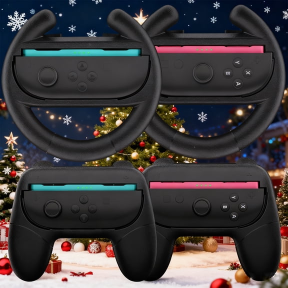 HEYSTOP Switch 2 Joy-Con Grip [4-Pack], Steering Wheels for Nintendo Switch 2 Controller Compatible with Mario Kart World/Mario Kart 8 Deluxe, Switch 2 Controller Accessories Ergonomic Design