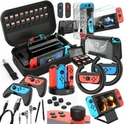 HEYSTOP Switch Accessories Bundle 28 in 1 for Nintendo Switch, Gift Kit with Carrying Case, Dockable Protective Case Cover, Screen Protector, Game Cards Case, Grip Charge Dock, Grip Cover,etc (Black)