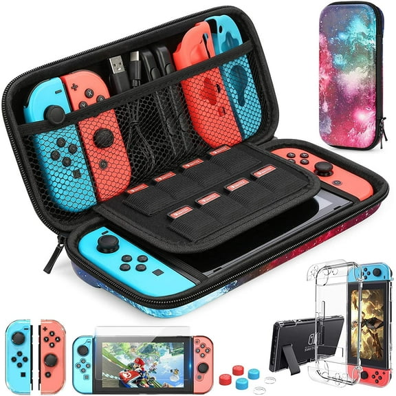 HEYSTOP Switch Carrying Case for Nintendo Switch Case with Screen Protector, 9 in 1 Nintendo Switch Accessories Kit and 6 Pcs Thumb Grip, Nintendo Switch Protective Case
