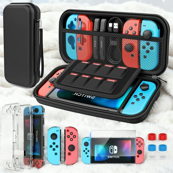 HEYSTOP Switch Case Compatible with Nintendo Switch, 12 in 1 Accessories kit with Carrying Case, Dockable Protective Case, HD Screen Protector and 6pcs Thumb Grips Caps
