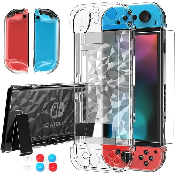 HEYSTOP Switch Case for Nintendo Switch Case Dockable with Screen Protector, Clear Protective Case Cover for Nintendo Switch and JoyCon Controller with a Switch Tempered Glass Screen Protector