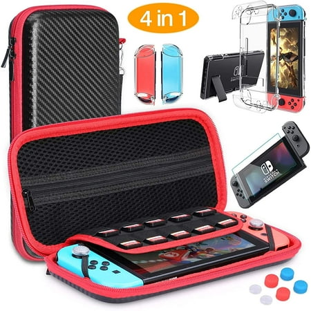 HEYSTOP Switch Case Package Compatible with Nintendo Switch Oled, 9 in 1 Switch Accessories with 8 Pouch Carrying Case, PC Protective Cover Case, HD Switch Screen Protector and 6 Pack Thumb Grips Caps