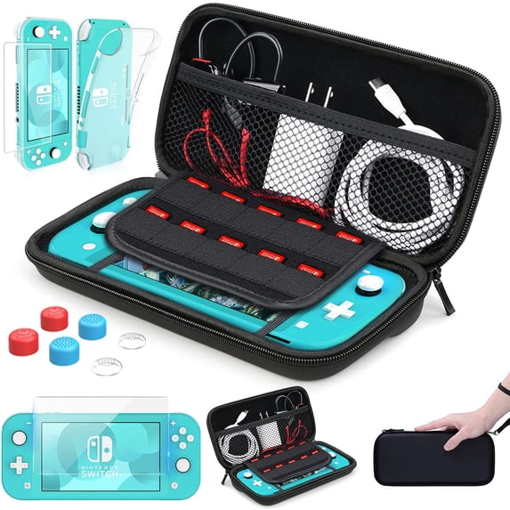 HEYSTOP Switch Lite Case for Nintendo Switch Lite Carrying Case with Game Cards Storage, Switch Lite Protective Cover Case with Tempered Glass Screen Protector and Thumb Grip Caps Accessories