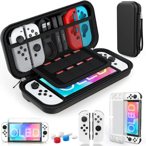 HEYSTOP Switch OLED Case Compatible with Nintendo Switch OLED Model 2021, 9 in 1 Accessories for Switch OLED Model with Dockable Protective Case, HD Screen Protector and 6 Pcs Thumb Grip Caps