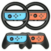 HEYSTOP Wheel Controller for Nintendo Switch & Switch OLED Model 2021 (4 Pack) Joy Con Controller Grip and Switch Steering Wheel for Mario Kart (Black)