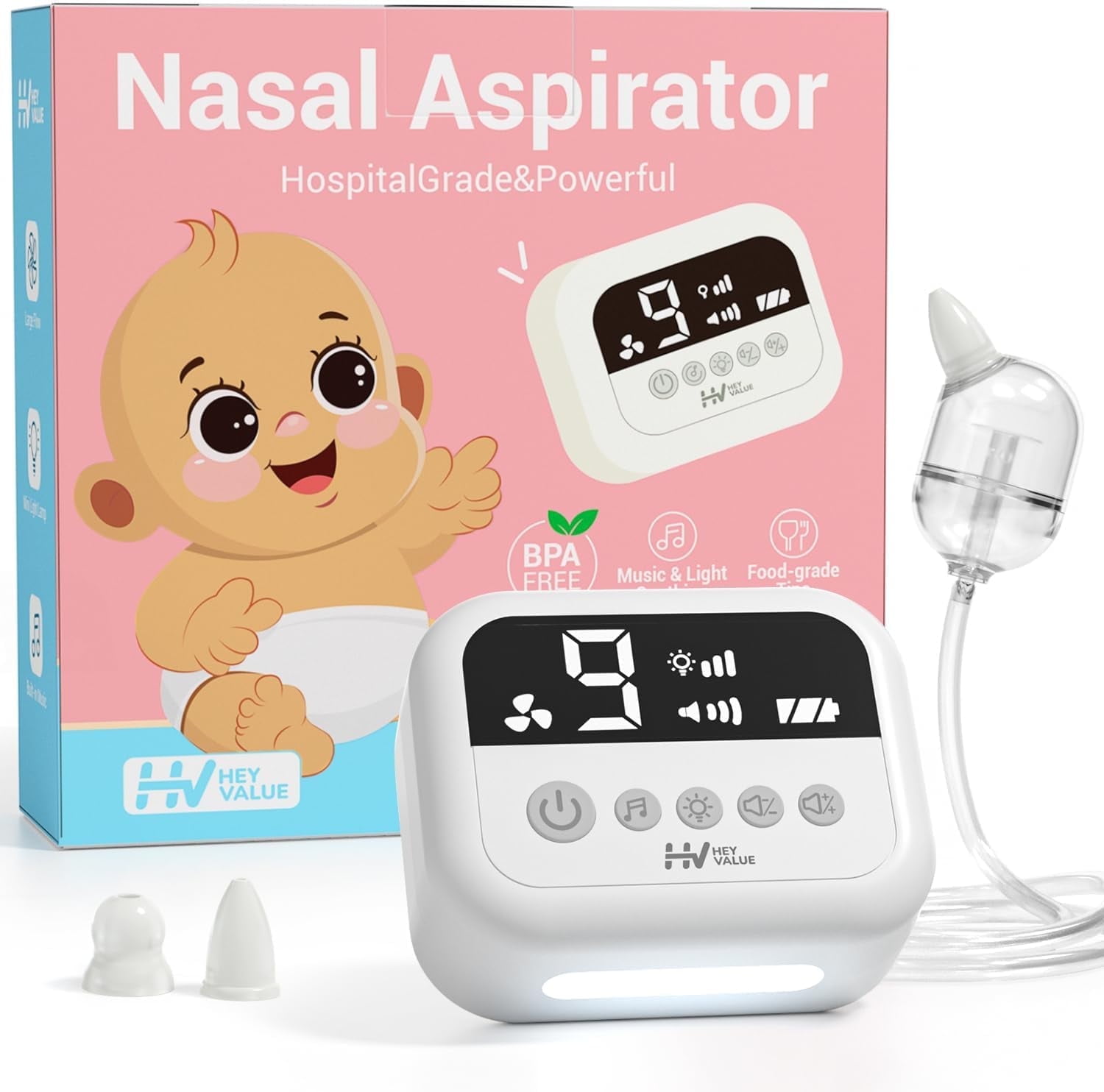 Baby Nasal Aspirator, 9-Level Hospital Grade Suction, Rechargeable, Night Light & Nursery Rhyme,White