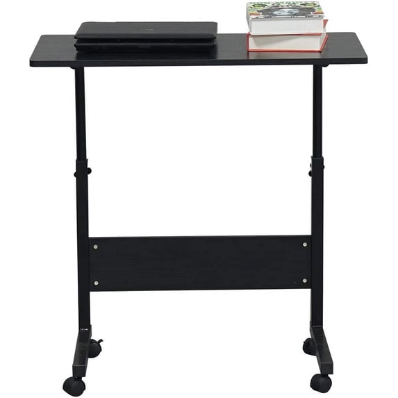 31.5" Length Tray Table Portable Side Table for Bed, Removable Sofa Side Table Desk with Wheels, Table Laptop Cart, Height Adjustable Coffee Snack Table for Living Room, Bedroom (Black)