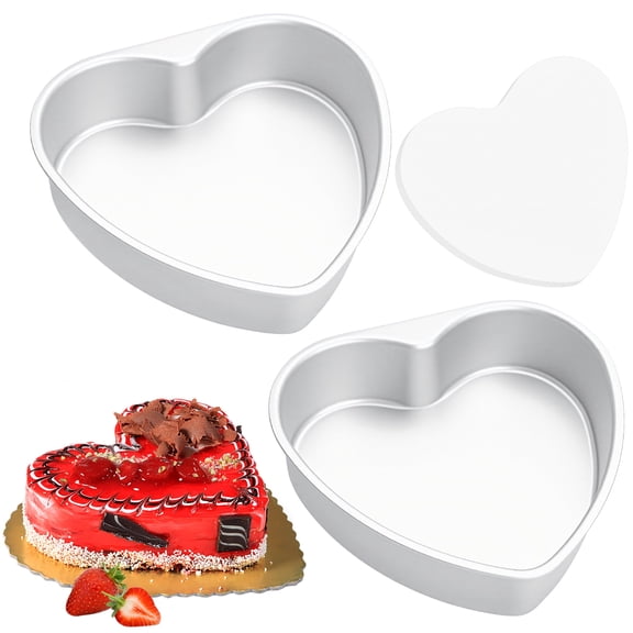HEYYUMI 9.5-inch Heart Shaped Cake Pans with 50 Pieces Parchment Paper,Set of 2 Non-stick Aluminum Heart Cake Pans Baking Tins for Birthday Wedding
