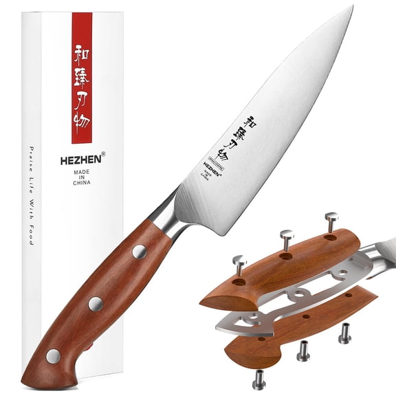 HEZHEN Petty Knife - 5.3 Chef Utility Knife, High Carbon German 1.4116 Stainless Steel Blade, Full Tang, Red Wood Handle, Premium Gift Box,