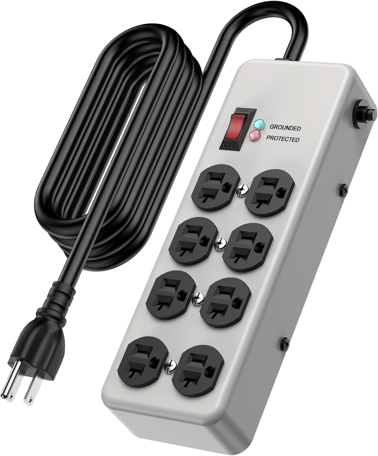 20A Power Strip Surge Protector, Durable Metal 8-Outlet with Heavy Duty ...