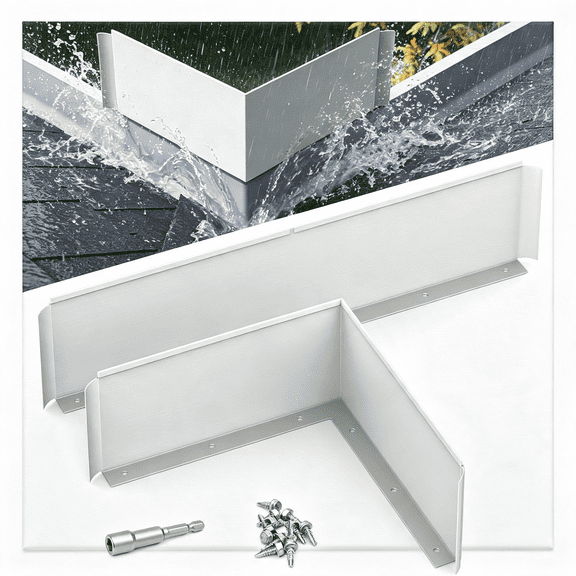 HEZIFQ 2 Pcs Gutter Valley Splash Guards with Backflow Baffles,Foldable Aluminum Rain Diverter Roofing Gutter Guard,2-In-1 Straight&Bent Rain Drip Gutter Guard for Downspout,Gutter Or Roof