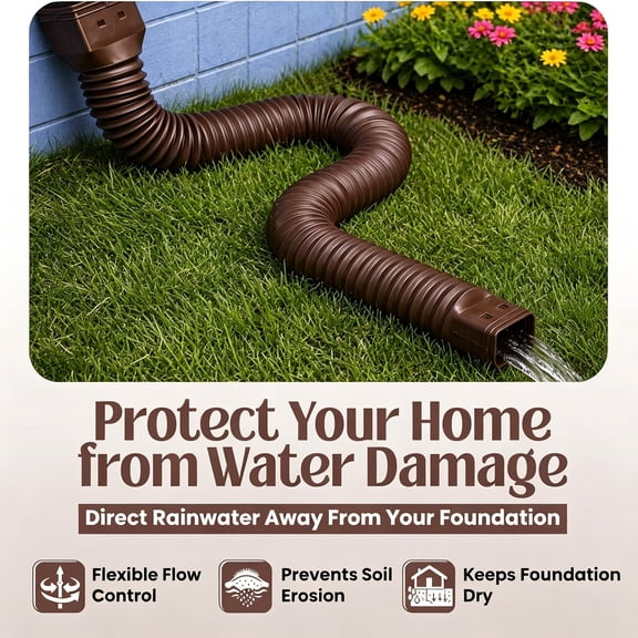 HEZIFQ Flexible Downspout Extender for House Gutters,Fits 2X3 and 3X4 Inch Downspouts,Foldable Drain Extension Tube,Uv-Resistant Plastic,Splash Block Diverter,Extends from 22 to 58 Inches (Brown)